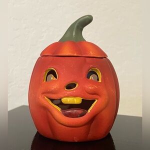 Vintage Anthropomorphic Jack O Lantern Tea Light Candle Holder Halloween Decor.